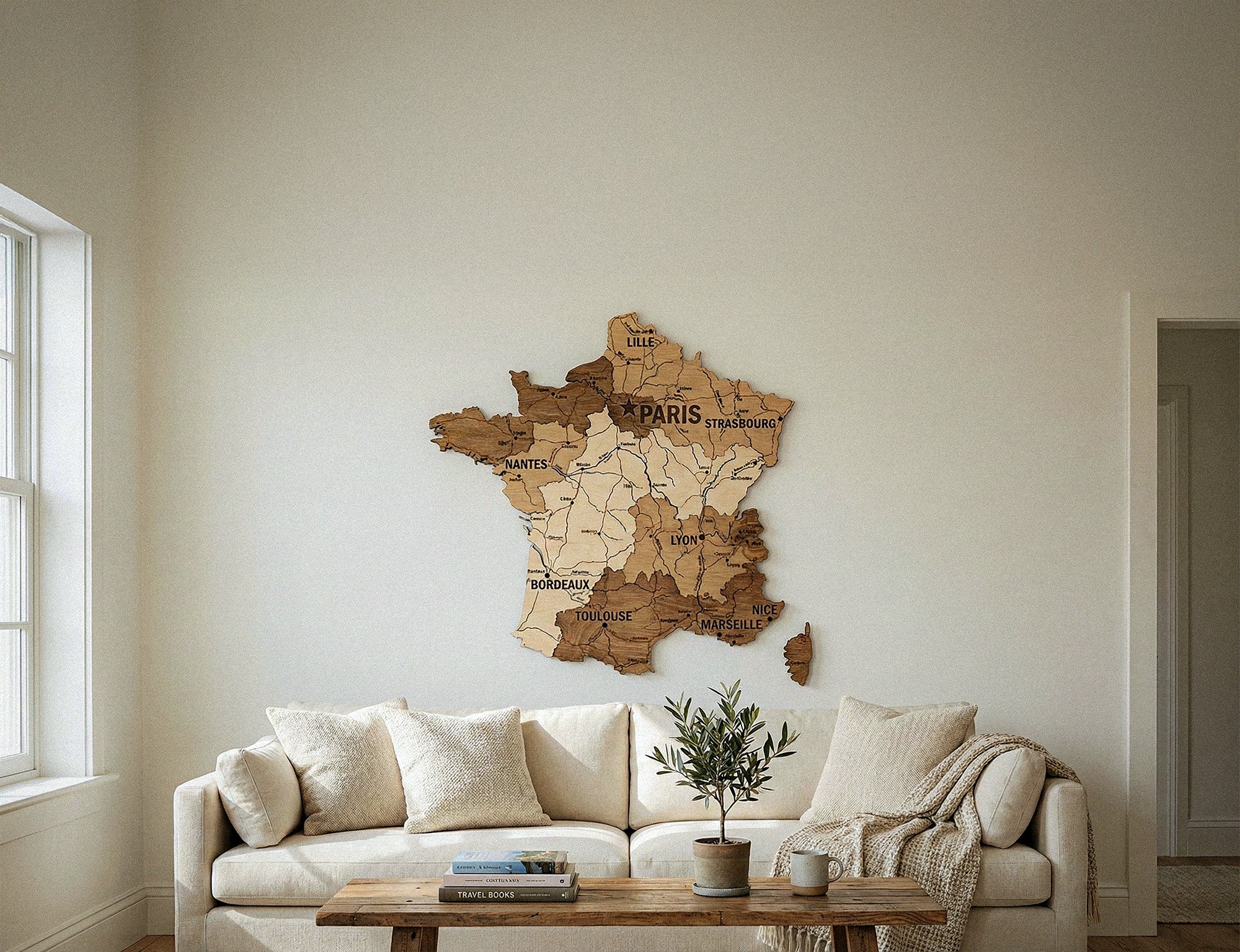 3D wooden map France, French wall art, travel decor, unique gifts for Francophiles, Enjoy The Wood Europe.